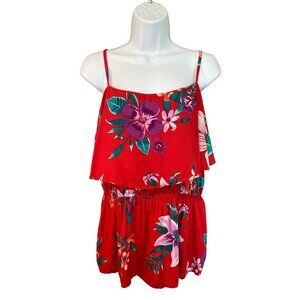 Old Navy Ruffle Y2K Cami Top L Adjustable Strap Red Floral Tropical Resort Beach